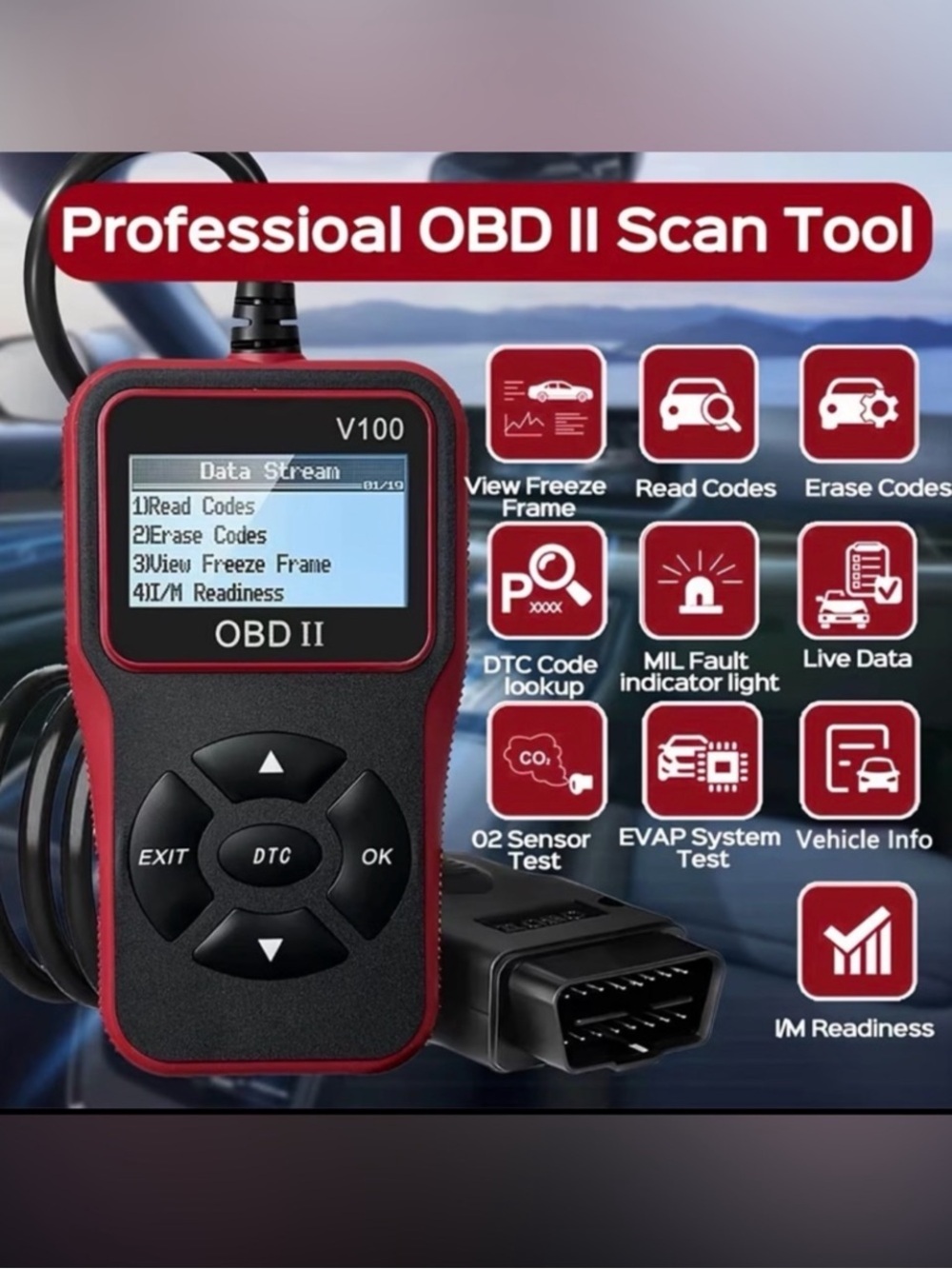 NEW V100 Car Diagnostic Tool OBD2 Scanner Automotive Engine Fault Code Reader - Picture 2 of 4